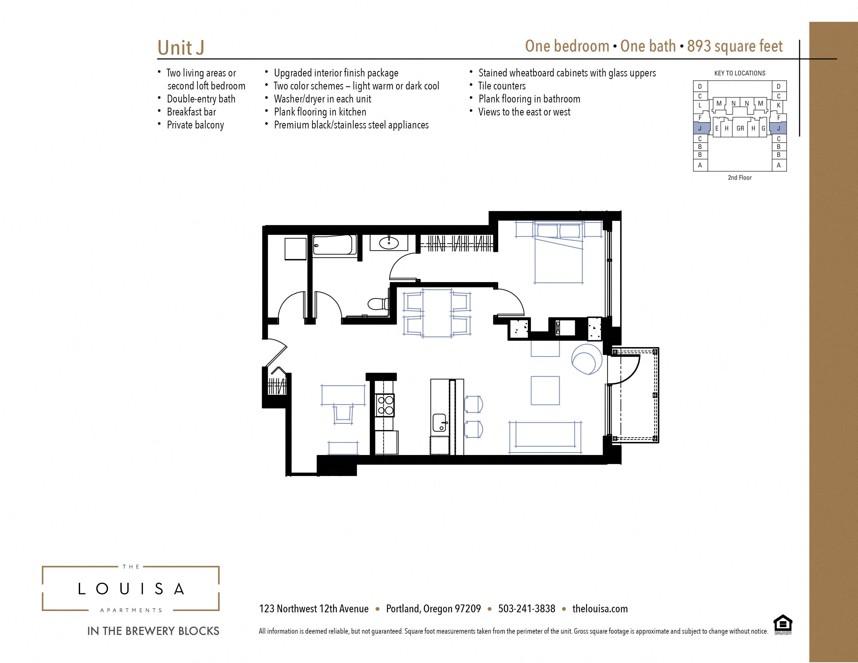 1 Bed 1 Bath (J) Floor Plan 1 Bed 1 Bath (J) Floor Plan at The Louisa Apartments in Portland, Oregon